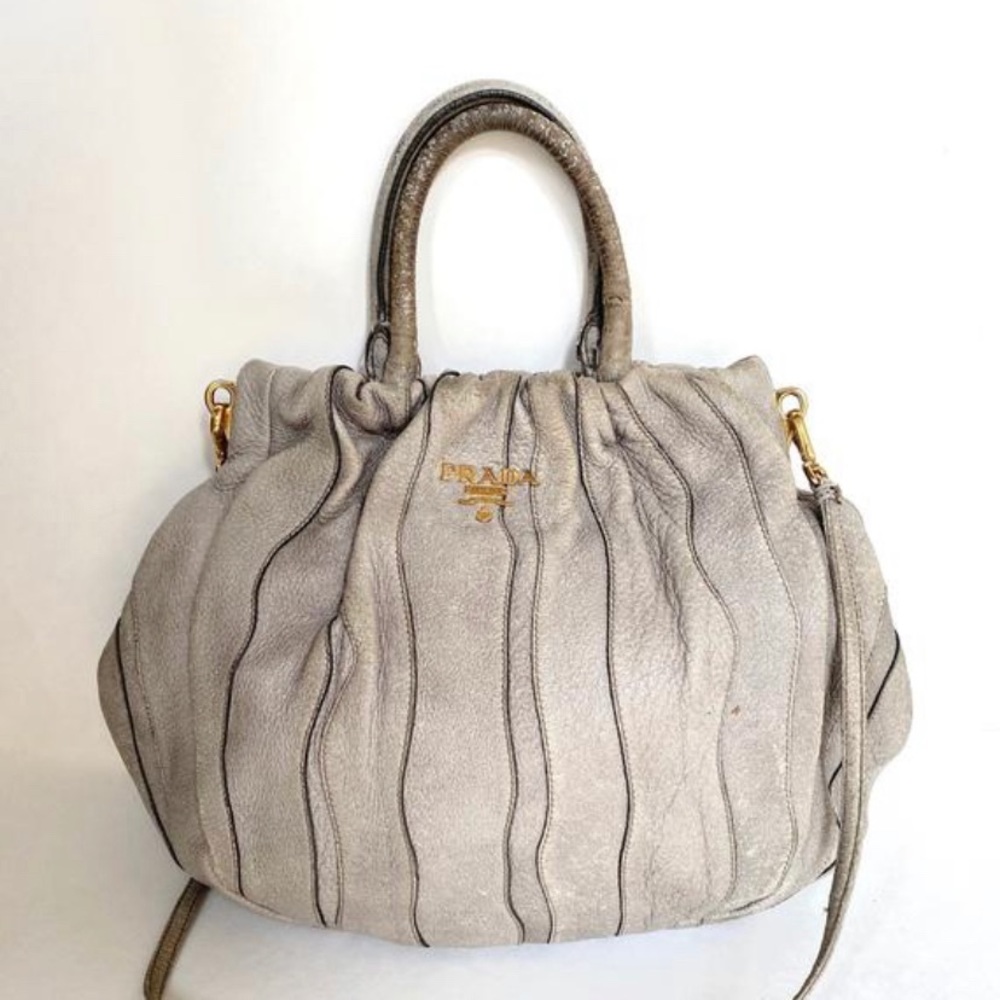 Prada Napa Waves Gray Leather Handbag
